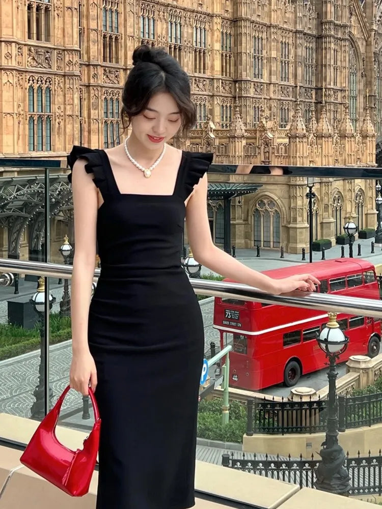 xakxx Elegant Spaghetti Strap Midi Dress For Women Fashion Summer One Piece Bodycon Party Robe Vestidos