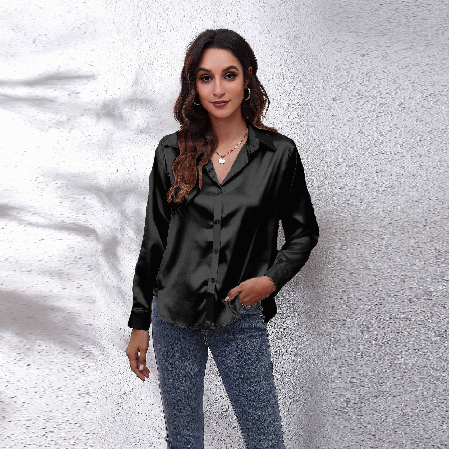 xakxx Spring White Blouses Vintage Women Elegant Top  Casual Shirt Oversize Satin Silk Loose Shirts Long Sleeves Clothing