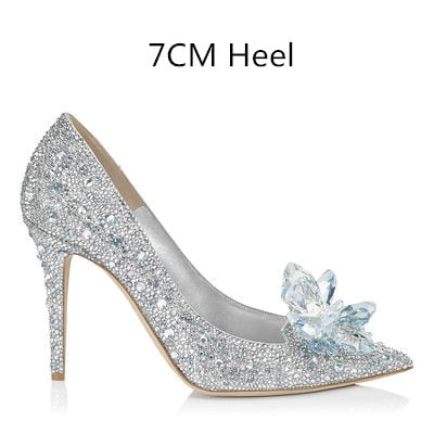 xakxx Newest  Cinderella Shoes Rhinestone High Heels Women Pumps Pointed Toe Woman Crystal Party Wedding Shoes 5Cm/7Cm/9Cm