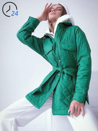 xakxx Women's Winter Jacket New Super Hot Single-breasted Lapel Long Green Loose Warm Plaid Top Casual Streetwear Quilted Coats Female