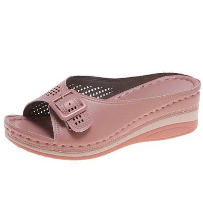 xakxx Back to school New Plus Size 43 Wedges Slippers Women Summer Buckle Peep Toe Sandals Woman Comfy Non Slip Beach Flip Flops Female