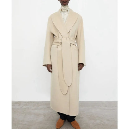 xakxx Winter Female Clothing Reversible Wool Casual Belted Long Tweed Coat Jackets for Women