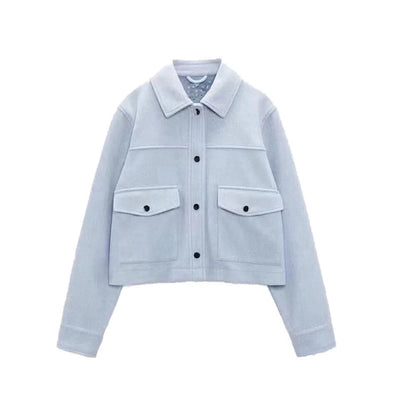 xakxx- Spring new women's  front metal snap closure with patch pocket lapel long-sleeve soft jacket jacket