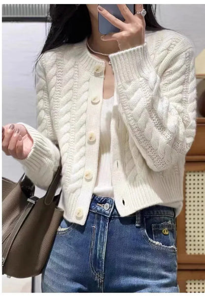 xakxx xakxx-New cashmere twist cardigan in autumn and winter women loose thick twisted short sweater knitted coat 100% pure wool.