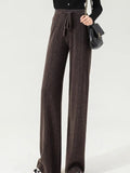xakxx xakxx-Cashmere-wool wide-leg pants for women wear high-waisted knitted pants outside the thick vertical tube.