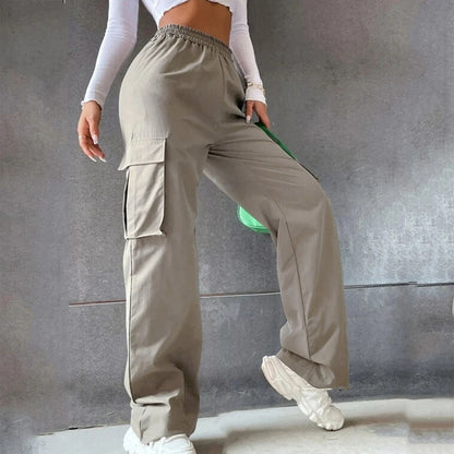 xakxx xakxx- Young Girls Casul Pants Straight Wide Leg Trousers Female Loose Oversize Pockets Y2k Hip Hop High Waisted Breathable Solid Color