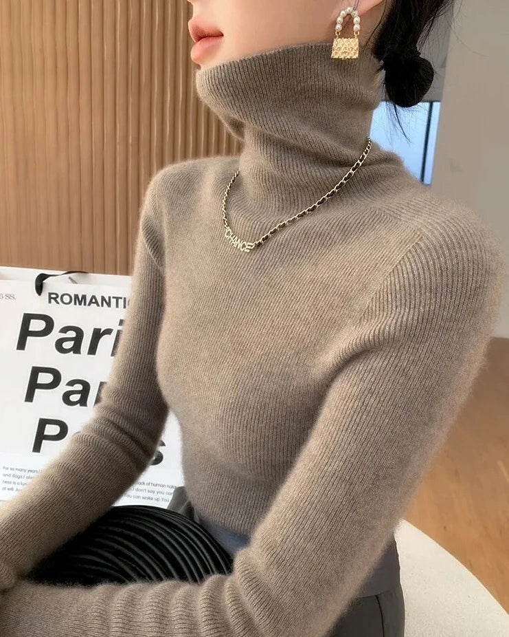 xakxx xakxx-100 pure mountain cashmere sweater autumn and winter ladies sweater knit bottoming shirt high neck pullover slim joker inside.