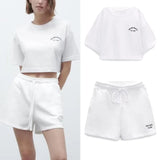 xakxx xakxx - New women's clothing temperament fashion casual sexy Ruili sweet front text embroidery printing short version T-shirt shorts