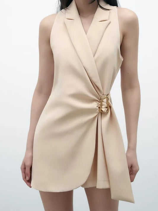 xakxx xakxx - New Women's Style Fashion Casual Dark Zipper Closure with Gold Buckle Decoration Double breasted Suit Style Jumpsuit