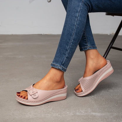 xakxx Back to school New Plus Size 43 Wedges Slippers Women Summer Buckle Peep Toe Sandals Woman Comfy Non Slip Beach Flip Flops Female