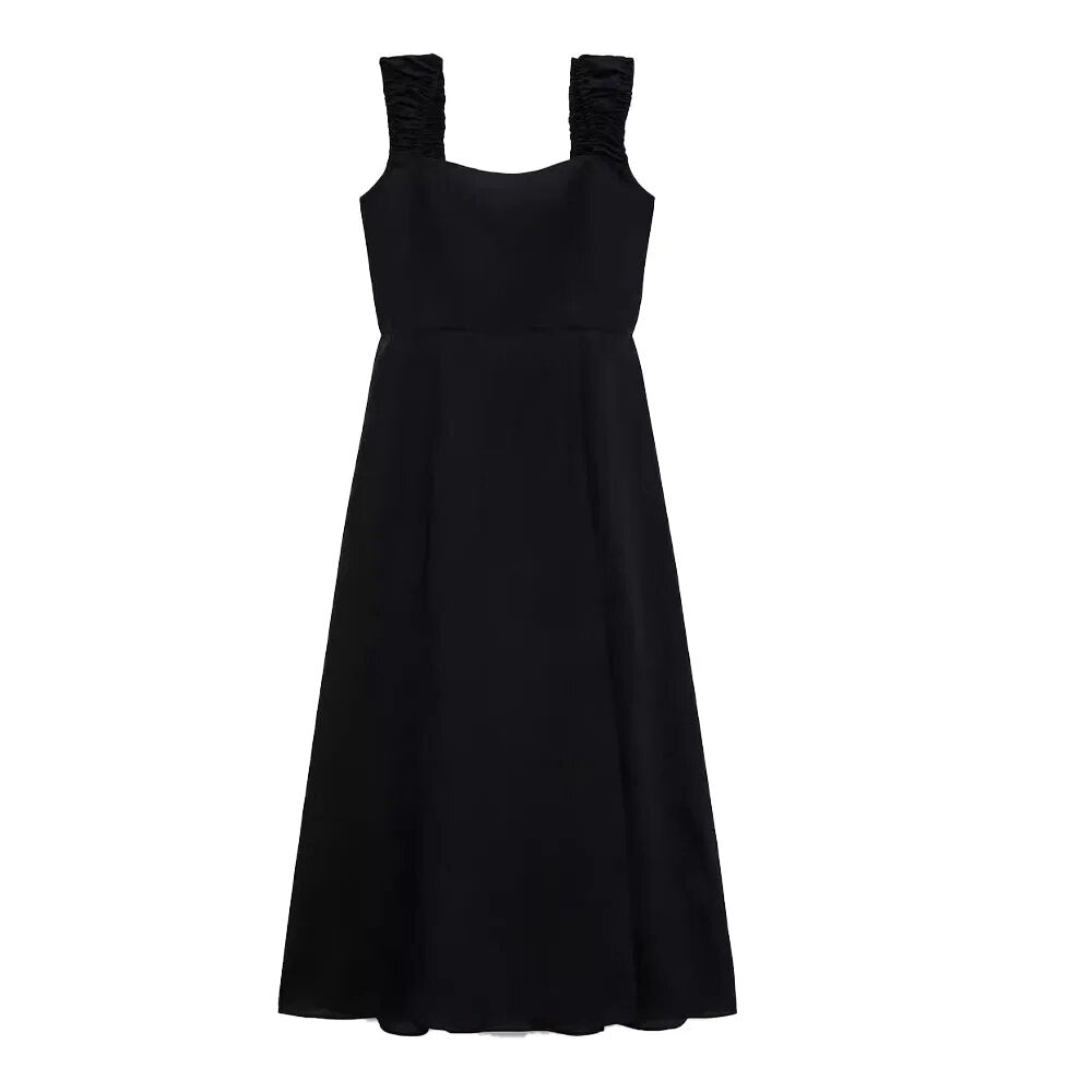 xakxx- New style women's clothing, casual temperament, vigor, sweetness, foreign style, thin linen blended backless suspender dress