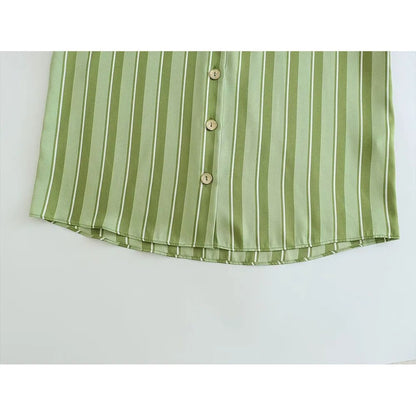 xakxx- New Women's  Temperament Fashion Versatile Casual Long Sleeve Polo Shirt Front Button Closed Stripe Loose Fit Shirt