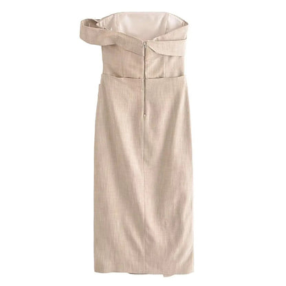 xakxx- New Women's Clothes  Casual Versatile Sexy Ruili Sweet Retro Asymmetric Straight Dress