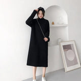 xakxx xakxx-Mid-length pure cashmere sweater women's semi-high collar over-the-knee dress loose plus size sweater knitted bottoming sweater