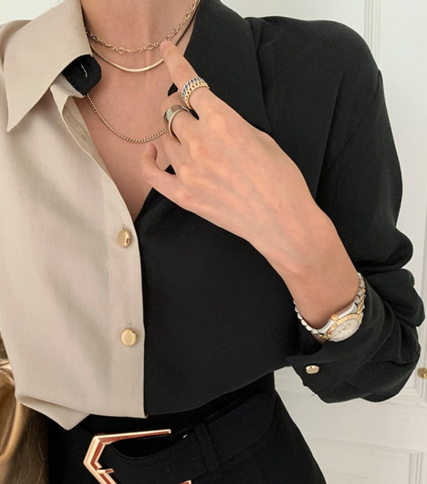 xakxx  Puff Sleeve Women Blouse  New Autumn Office Lady Button Turn Down Collar Shirts For Women Casual Ladies Fashion Clothing