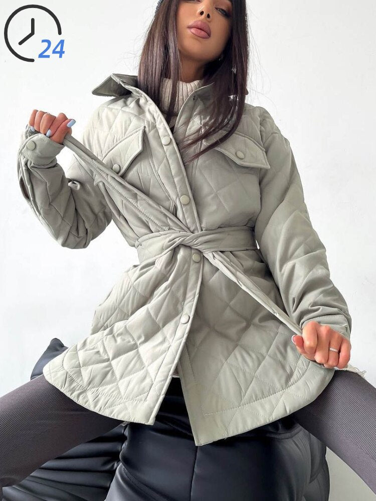 xakxx Women's Winter Jacket New Super Hot Single-breasted Lapel Long Green Loose Warm Plaid Top Casual Streetwear Quilted Coats Female