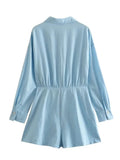 xakxx - New style women's casual retro  sweet Ruili thin waist linen blended short shirt jumpsuit 8372068
