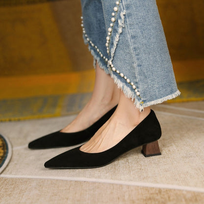 xakxx Retro French Ladies Single Shoes Shallow Mouth Color Matching Women's Shoes  New Classic Pointed Thick Heel Female Pumps
