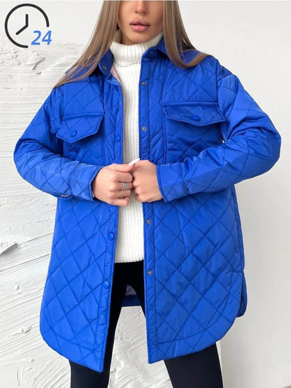xakxx Women's Winter Jacket New Super Hot Single-breasted Lapel Long Green Loose Warm Plaid Top Casual Streetwear Quilted Coats Female