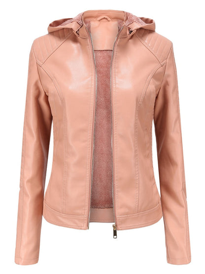 xakxx Black Leather Jackets for Women  New Winter Warm Korean Fashion PU Zipper Plush Hooded Vintage Streetwear Clothes Coat Women