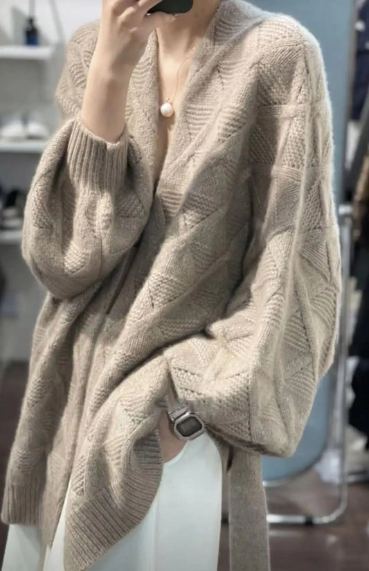 xakxx xakxx-Cashmere cardigan coat women's long 23 autumn and winter new loose slim diamond design thick knitted sweater