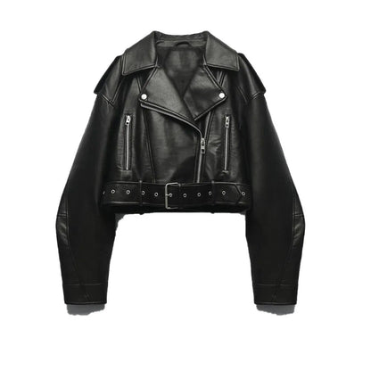 xakxx - New Women's  comes with a belt of the same material with a metal buckle and a front zippered closure faux leather jacket