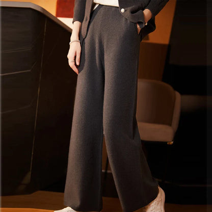 xakxx xakxx-Cashmere wide-leg pants women's high waist straight pants wear casual wool pants in autumn and winter.