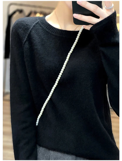 xakxx xakxx-Merino round neck sweater women's 100 pure wool bottoming shirt  new winter loose knitted cashmere sweater