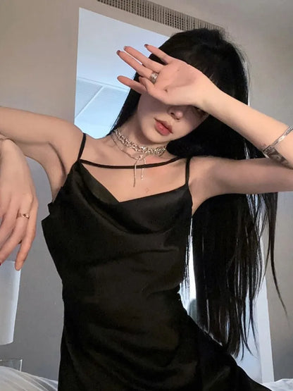 xakxx Sexy Sleeveless Strap Women Midi Dress Fashion Club Even Party Stain Clothes Slip Pure Color  Summer Robe For Fiesta Banquet