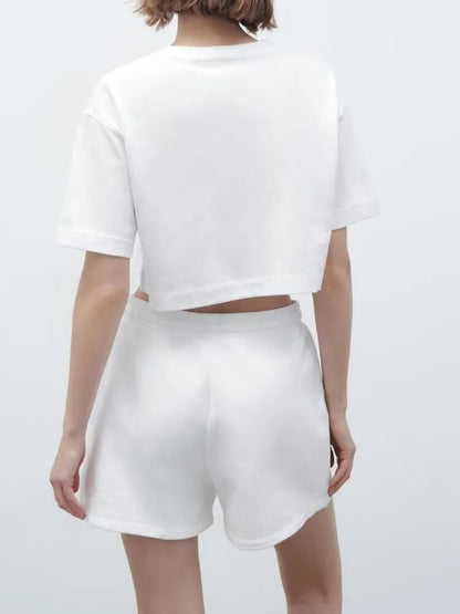 xakxx xakxx - New women's clothing temperament fashion casual sexy Ruili sweet front text embroidery printing short version T-shirt shorts