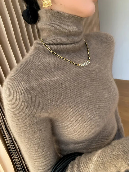 xakxx xakxx-100 pure mountain cashmere sweater autumn and winter ladies sweater knit bottoming shirt high neck pullover slim joker inside.