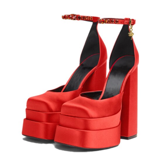 xakxx Graduation Prom New Fashion Women Pumps Retro Mary Janes Chunky Heels Sandals Spring Platform Dress Party Wedding Basic Shoes Woman Big Size