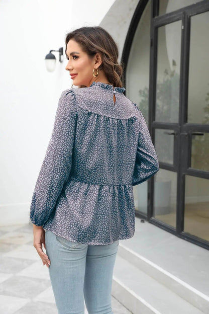 xakxx- vintage Floral Printed A-Line Blouse Women Round Neck Long Sleeve T Shirt OL Spring Autumn Fashion Tops