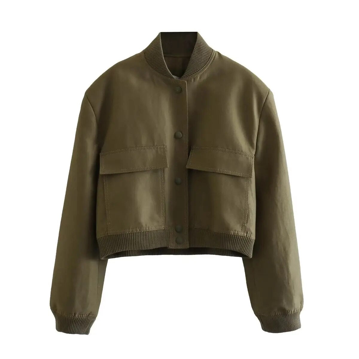 xakxx - NEW WOMEN'S RUNNING DECORATION WITH ONE TONE RIBBON TRIM LAYER FRONT SNAP CLOSED BIG POCKET PILOT JACKET COAT