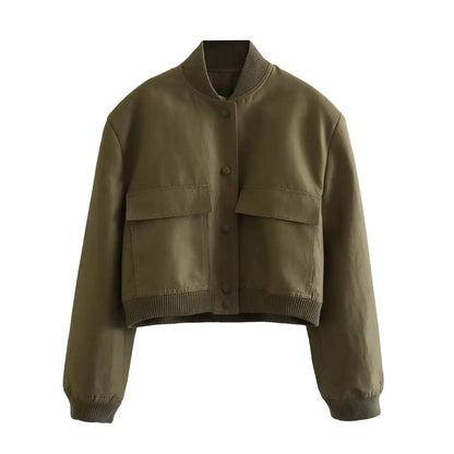 xakxx - NEW WOMEN'S RUNNING DECORATION WITH ONE TONE RIBBON TRIM LAYER FRONT SNAP CLOSED BIG POCKET PILOT JACKET COAT