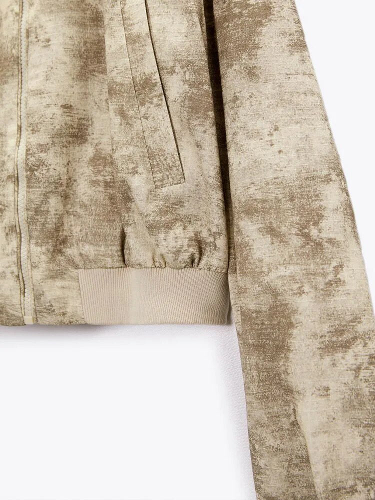 xakxx - New women's  has a single side pocket printed short pilot jacket jacket on the front
