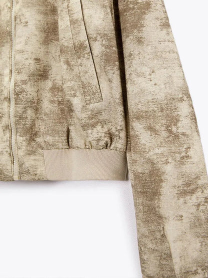 xakxx - New women's  has a single side pocket printed short pilot jacket jacket on the front
