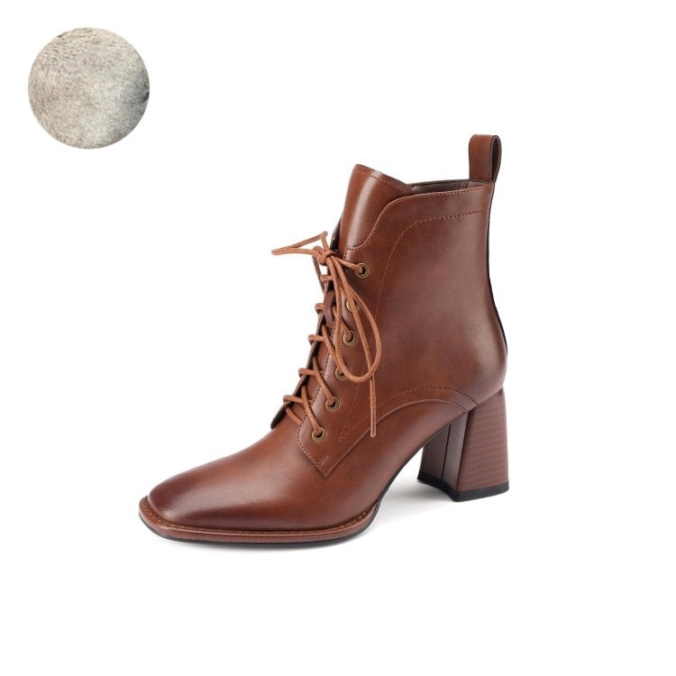 xakxx Black Friday  Fashion Women Shoes Square Toe High Heel Shoes For Women Black Leather Boots Women Lace Up Modern Boots Winter Women Boots