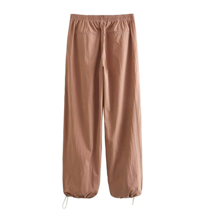 xakxx xakxx- Autumn new women's casual retro all-match fashion elastic pleated mid-waist nylon blend umbrella pants