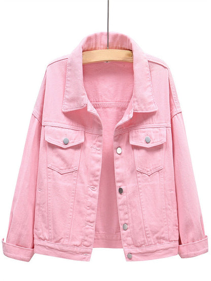 xakxx Denim Jacket Women New Short Loose Casual Coat Spring and Autumn Pink Cowboy Coat  Jacket Women  Korean Coats Women  Jackets