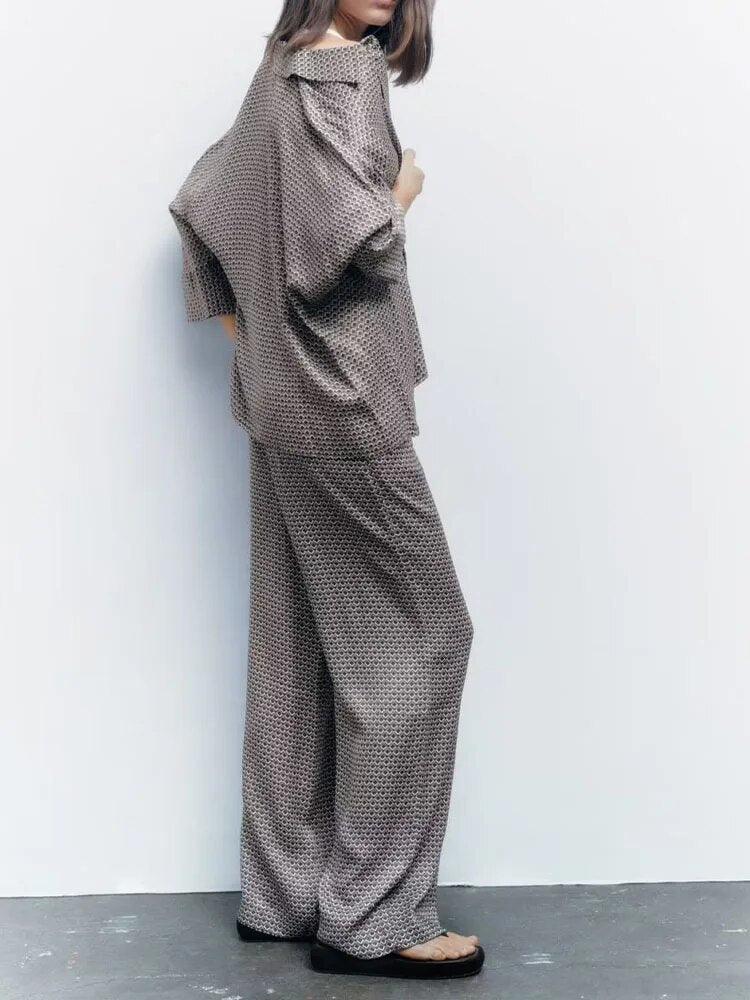 xakxx xakxx - New Women's  Temperament Fashion Versatile Casual Geometric Graphic Printed Pants Shirt Set