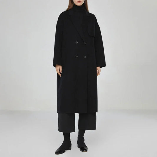 xakxx Woman Woolen Coat Winter Female Clothing Silhouette Trench Coat Style Double-breasted Jacket Coat