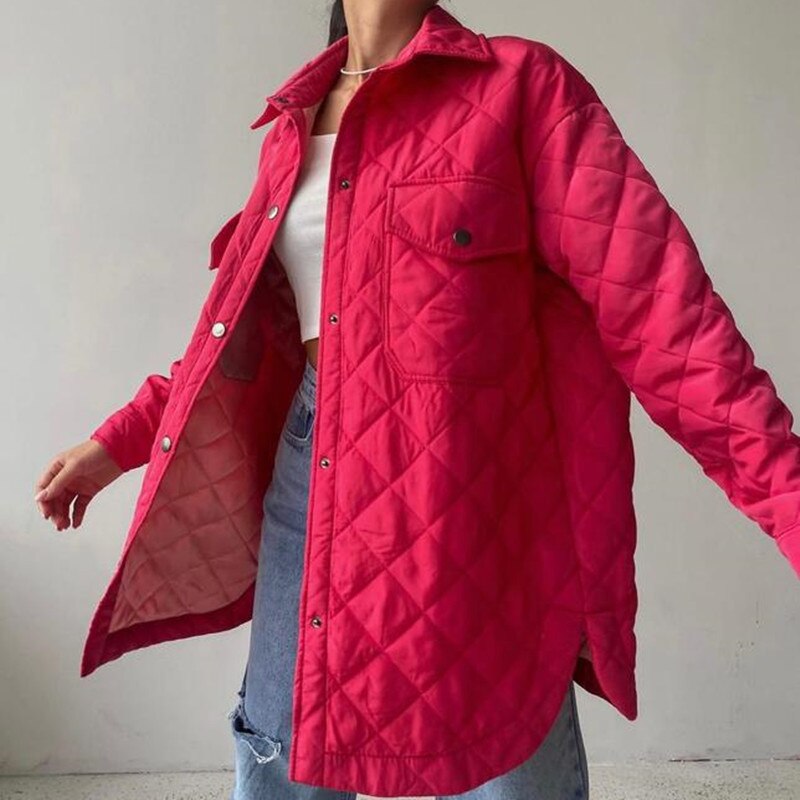 xakxx Women's Winter Jacket New Super Hot Single-breasted Lapel Long Green Loose Warm Plaid Top Casual Streetwear Quilted Coats Female