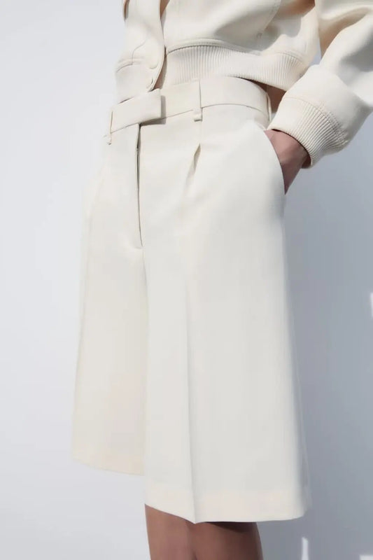 xakxx xakxx - New Women's Style Fashion Casual Front Zipper Button and Metal Hook Button Closed Pleated Design Long Casual Shorts