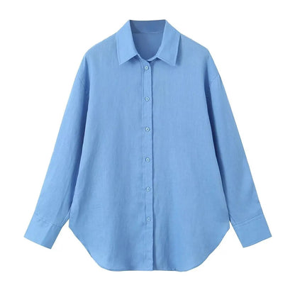 xakxx xakxx - New Women's Casual Fashion Lapel Long Sleeve Closure Front Breasted Button Closure Back Buttons Linen Shirt