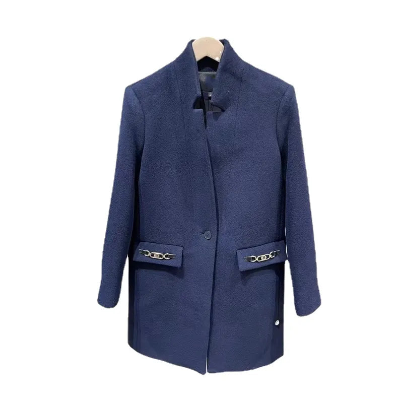 xakxx xakxx New Autumn and Winter Women's Clothing Wool-blend Tweed Coat with Horsebit Embellishment