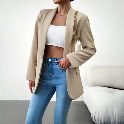 xakxx   Women's Tops Coat Temperament Commuter Blazer Regular Sleeve Blazer Collar Solid Color Thin Blazer Jacket Women Clothing