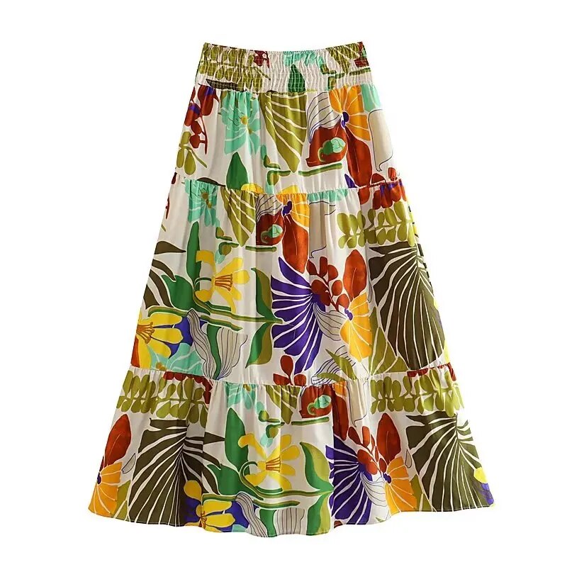 xakxx xakxx - New women's Q fashion casual tropical style printed knot decoration waist short top high waist long skirt