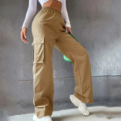 xakxx xakxx- Young Girls Casul Pants Straight Wide Leg Trousers Female Loose Oversize Pockets Y2k Hip Hop High Waisted Breathable Solid Color