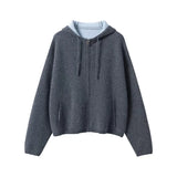 xakxx xakxx-Fall/winter new air cashmere cardigan women's loose padded knit hoodie contrast zipper sweater coat